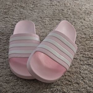 Pink and White Adidas Slide Sandals